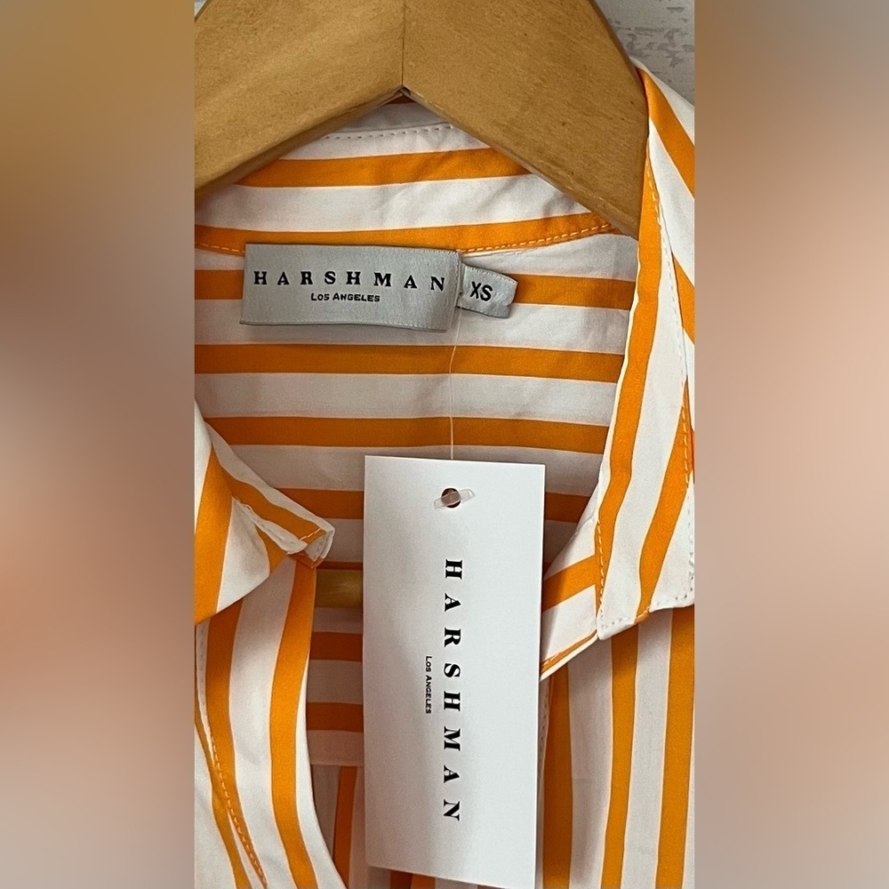 Harshman Selina Cotton Button Front Ruffle-Trim Top Women’s XS Striped Marigold - Picture 7 of 13
